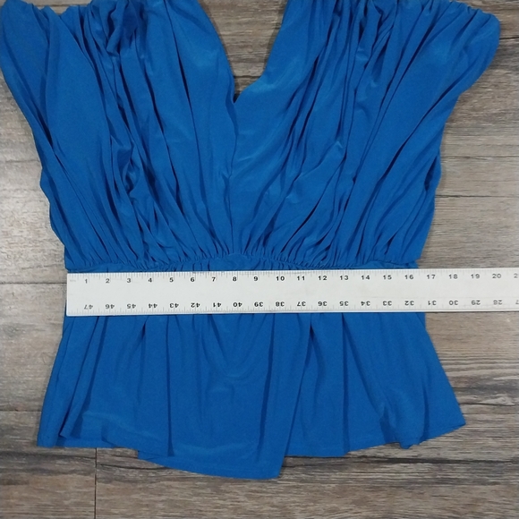 Express Peplum Draped Top Size Large Womens Blue V Neck Short Sleeve Blouse - Picture 7 of 8